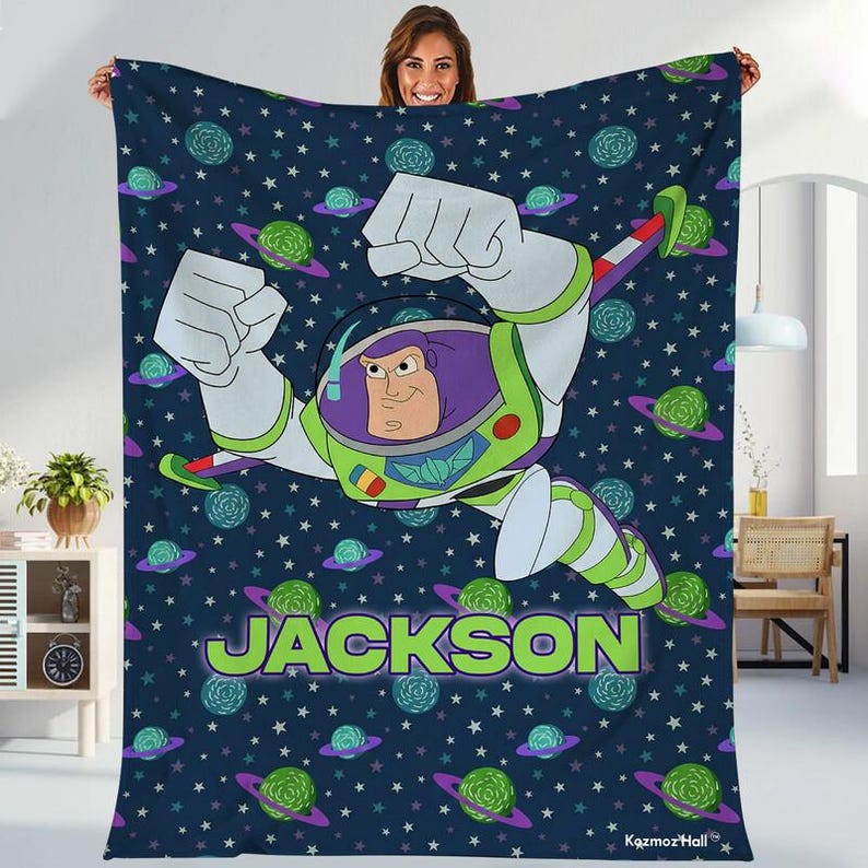 Personalized Toy Story Fleece Blanket, Woody And Buzz Lightyear Blanket, Toy Story To Infinity and Beyond Blanket, Disneyland Throw Blanket image 1