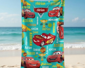 Disneyland Cars Lightning McQueen Beach Towel, Pixar Cars Beach Towel, Custom Name Family Vacation Towel, Disneyland Family Matching Towel
