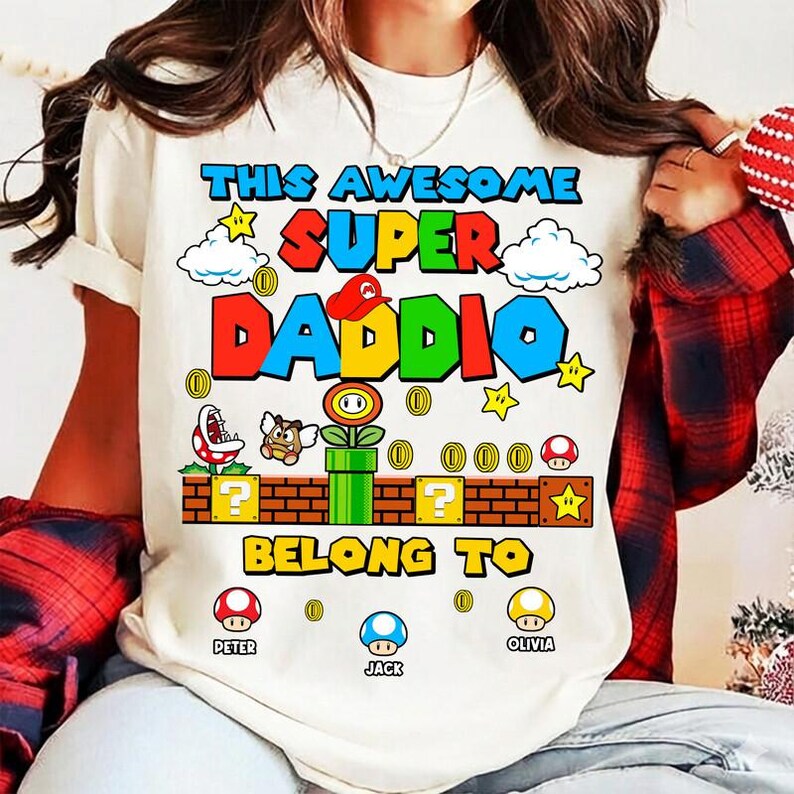 Custom Super Daddio Shirt, Personalized Super Mario Dad Shirt, Mario Galaxy Movie Tee, Disneyland Father's Day Shirt, Gift for Dad 06 image 1