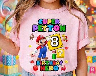 Nom personnalisé âge Super Mario anniversaire chemise, chemise anniversaire garçon Mario, chemise personnalisée assortie famille Mario