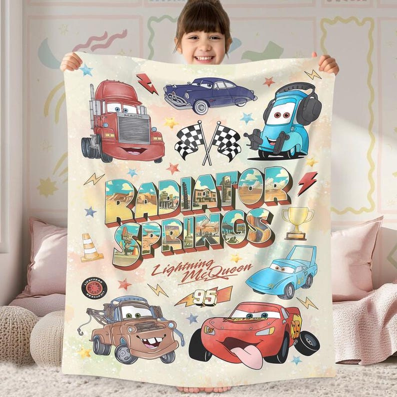 Manta de Cars Radiator Springs, manta de Rayo McQueen, regalo de cumpleaños de Cars, manta de Cars Land, manta de cumpleaños, manta de regalo para niño de cumpleaños imagen 3