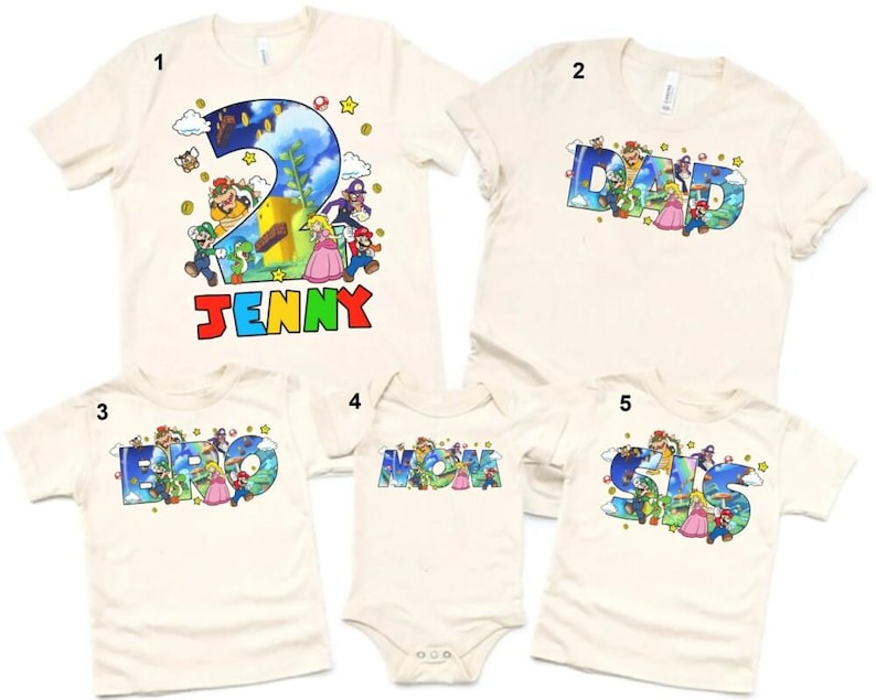 Camiseta personalizada de cumpleaños de Super Mario, camisetas familiares de cumpleaños de Mario, camiseta de Mario, camiseta a juego de cumpleaños de Mario de Disneyland 00 imagen 2