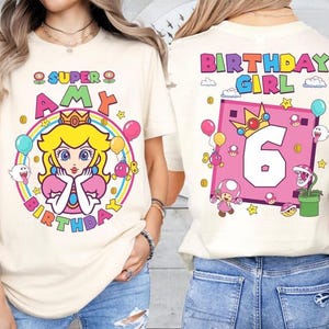Custom Mario Princess Peach Birthday Shirt, Mario Galaxy Movie Shirt, Epic Universe Mario Family Shirt, Mario Luigi Birthday Theme Party -1 image 3