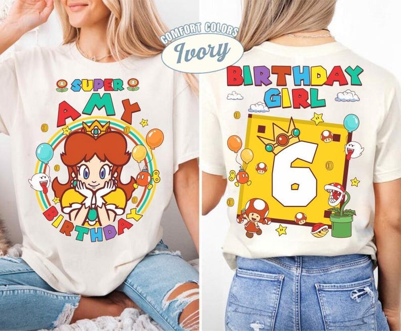 Custom Mario Princess Daisy Birthday Shirt, Mario Galaxy Movie Shirt, Epic Universe Mario Family Shirt, Mario Party Birthday Girl Gift -6 Bild 2