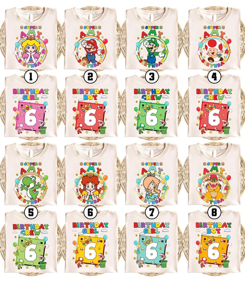 Custom Super Mario Birthday Shirt, Mario Galaxy Movie Shirt, Epic Universe Mario Family Shirt, Mario Luigi Peach Group Matching Shirt 05 immagine 1