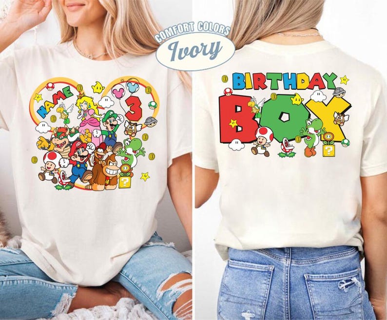 Custom Super Mario Birthday Shirt, Mario Galaxy Movie Tee, Epic Universe Mario Birthday Shirt, Disneyland Mario Group Birthday Matching Tee image 2