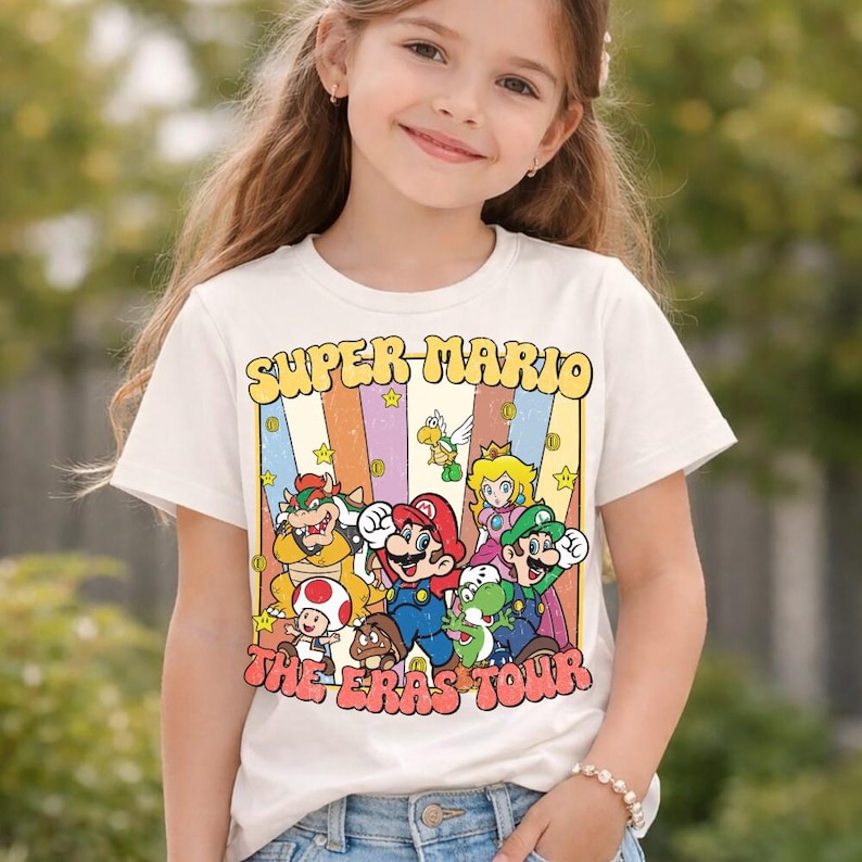 Super Mario Eras Style Shirt Super Mario Bros Vintage Shirt Mario Shirt Video Game Shirt Epic Universe Family Matching Tee image 1