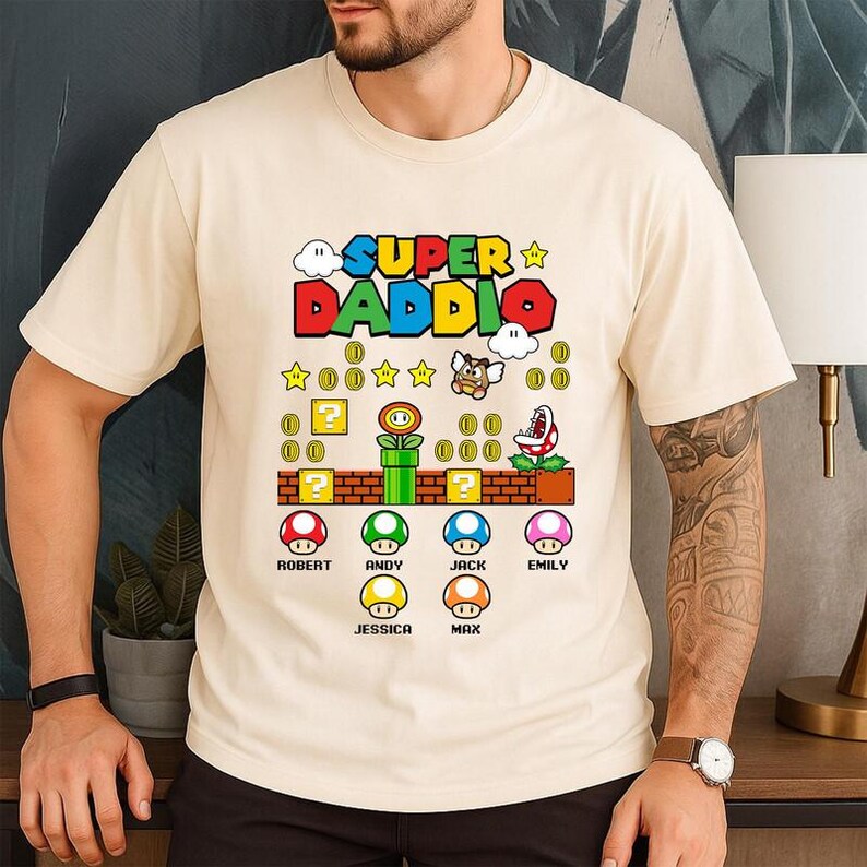 Personalized Super Daddio Shirt Super Mario Father Day Shirt Mario Galaxy Movie Shirt Epic Universe Family Matching Tee Father'S Day Gift bild 4