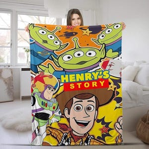Personalized Toy Story Blanket, Jessie Woody Buzz Lightyear Fleece Blanket, Throw Blanket For Bed Sofa, Disneyland Movie, Birthday Gifts immagine 1