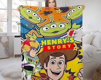 Personalized Toy Story Blanket, Jessie Woody Buzz Lightyear Fleece Blanket, Throw Blanket For Bed Sofa, Disneyland Movie, Birthday Gifts