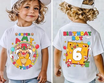 Custom Mario Bowser Birthday Shirt, Super Mario Galaxy Movie Shirt, Epic Universe Mario Family Shirt, Mario Group Birthday Party Gift -8