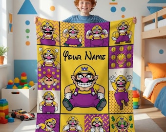 Custom Wario Blanket, Personalized Super Mario 2026 Blanket, Baby Blanket, Birthday Gift, Custom Name Video Game Blanket, Bedroom Decor