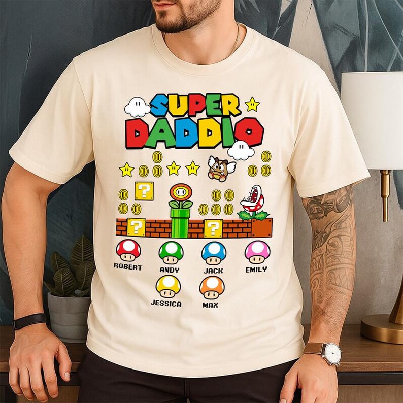 Personalized Super Daddio Shirt Super Mario Father Day Shirt Mario Galaxy Movie Shirt Epic Universe Family Matching Tee Father'S Day Gift image 2