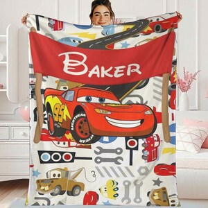 Personalized Disneyland Cars Characters Fleece Blanket, Lightning McQueen Tow Mater Blanket, Disneycars Blanket, Birthday Boy Girl Gift image 1