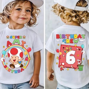 Custom Mario Toad Birthday Shirt, Super Mario Galaxy Movie Shirt, Epic Universe Mario Family Shirt, Mario Group Birthday Party Shirt -4 immagine 1