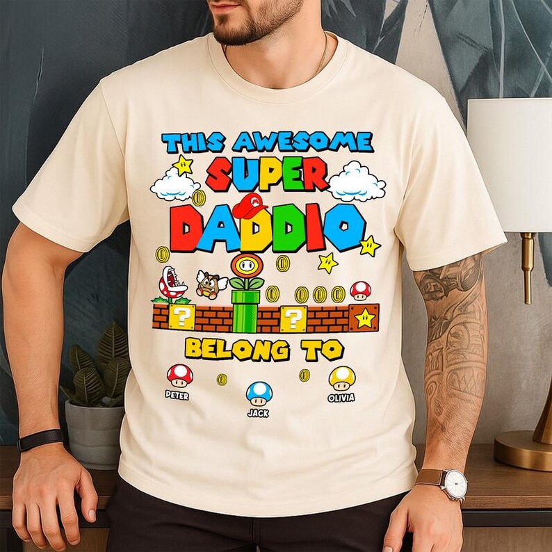 Custom Super Daddio Shirt, Personalized Super Mario Dad Shirt, Mario Galaxy Movie Tee, Disneyland Father's Day Shirt, Gift for Dad 06 image 2