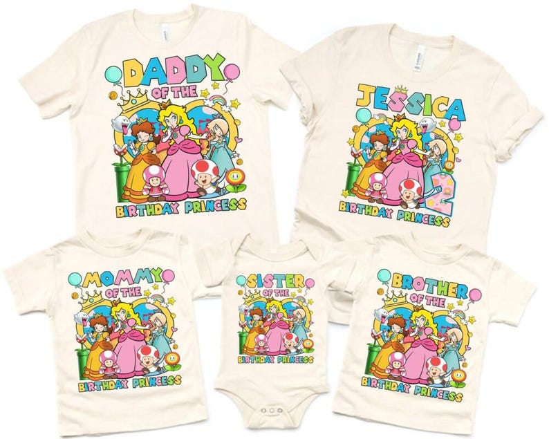Disneyland Princess Peach Birthday Shirt Custom Mario Princess Birthday Shirt Mario Galaxy Movie Tee Disneyland Birthday Family Matching Tee image 2