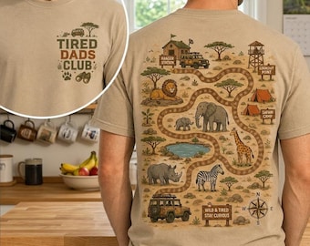 Camiseta del Club de Papás Cansados, Camiseta de Pista de Autos con Animales de la Selva, Regalo Interactivo para Papá, Camiseta Divertida del Día del Padre, Camiseta con Alfombra de Juegos para Papás