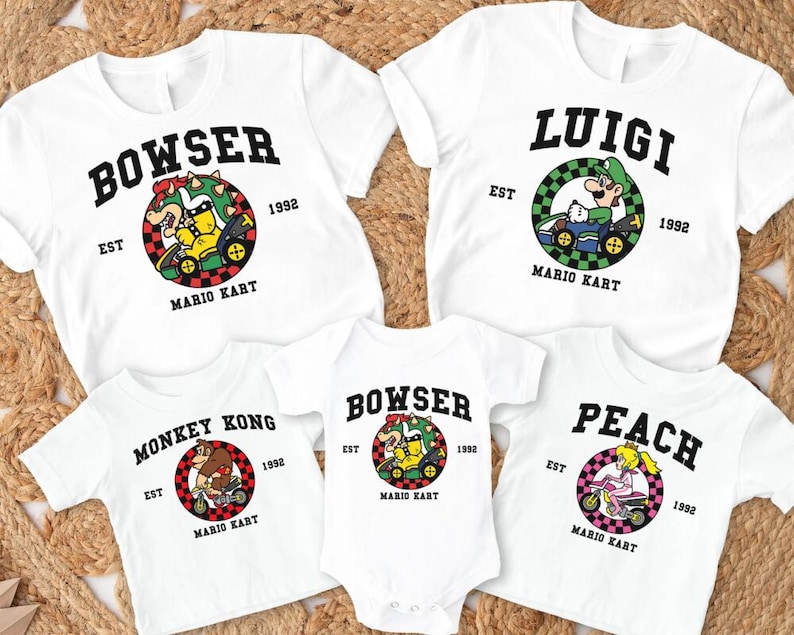All Characters Super Mario Kart Shirt, Personalized Super Mario Kart Shirt, Mario Galaxy Movie Shirt, Epic Universe Family Matching Shirt 36 画像 1