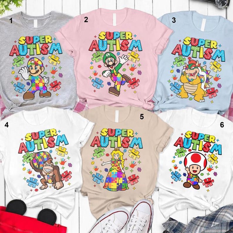 Super Mario Autism Shirt Mario Autism Awareness Shirt Mario Tee Autism Super Mario Family Matching Shirt Disneyland Shirt 01 image 2