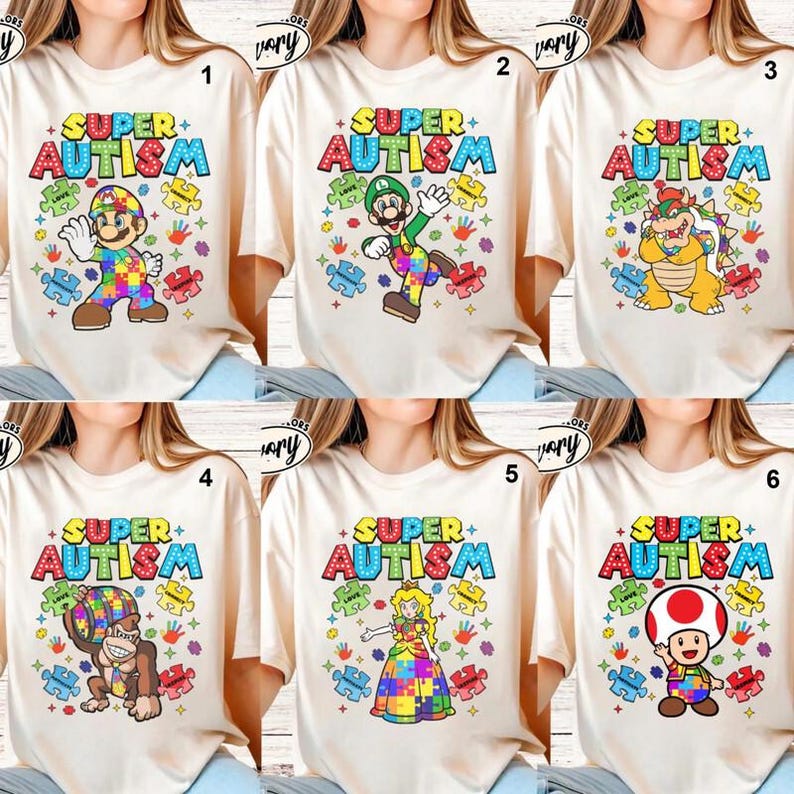 Super Mario Autism Shirt Mario Autism Awareness Shirt Mario Tee Autism Super Mario Family Matching Shirt Disneyland Shirt 01 image 1