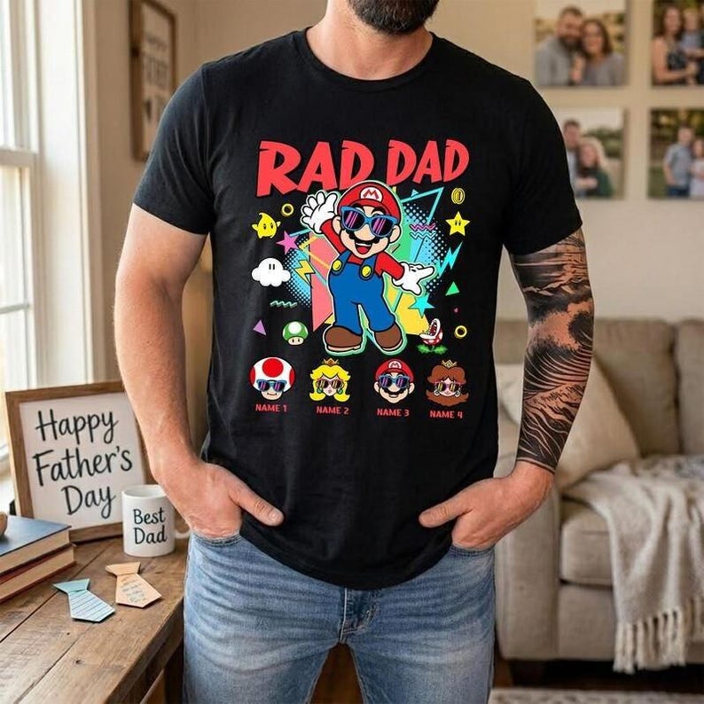 Personalized Disneyland Super Mario Rad Dad Shirt, Mario Galaxy Movie Shirt, Father's Day Shirt, Disneyland Dad And Son Matching Shirt afbeelding 1