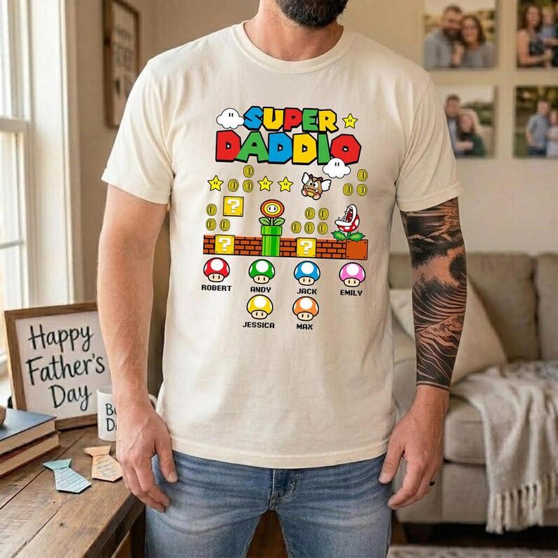 Personalized Super Daddio Shirt Super Mario Father Day Shirt Mario Galaxy Movie Shirt Epic Universe Family Matching Tee Father'S Day Gift bild 3