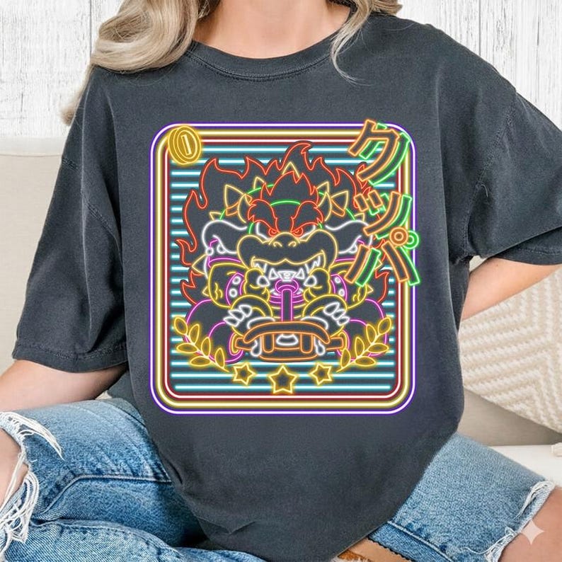 Mario Bowser Neon Kart Shirt, Super Mario Kart Shirt, Mario Galaxy Movie Shirt, Mario Video Game Shirt, Epic Universe Family Shirt 07 immagine 1