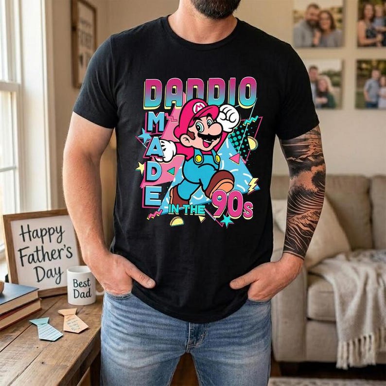 Daddio Made In The 90s Mario Shirt, Mario Galaxy Movie Shirt, Super Daddio Shirt, Father's Day Gifts, Epic Universe Family Shirt image 1