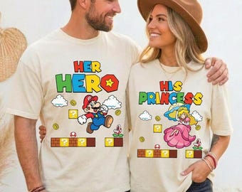 Her Hero and His Princess Shirts, Super Mario Valentines Day Shirt, Epic Universal Couples Matching Shirt, Disneyland Valentines Day Gift 00