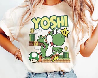 Yoshi Shirt, Retro Super Mario Tee, Vintage 90s Mario Game Apparel, Mario Toad Epic Universe Family Shirts, Mario Kids Birthday Group Shirt