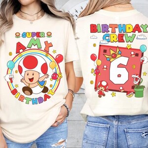 Custom Mario Toad Birthday Shirt, Super Mario Galaxy Movie Shirt, Epic Universe Mario Family Shirt, Mario Group Birthday Party Shirt -4 immagine 3