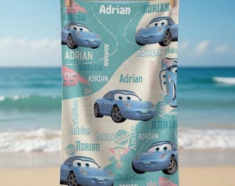 Disneyland Cars Sally Beach Towel, Cars Lightning McQueen Beach Towel, Custom Name Family Vacation Towel, Disneyland Family Matching Towel