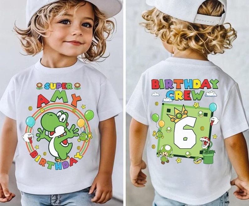 Custom Mario Yoshi Birthday Shirt, Super Mario Galaxy Movie Shirt, Epic Universe Mario Family Shirt, Mario Group Birthday Party Shirt -5 image 1