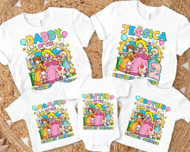 Disneyland Princess Peach Birthday Shirt Custom Mario Princess Birthday Shirt Mario Galaxy Movie Tee Disneyland Birthday Family Matching Tee image 1