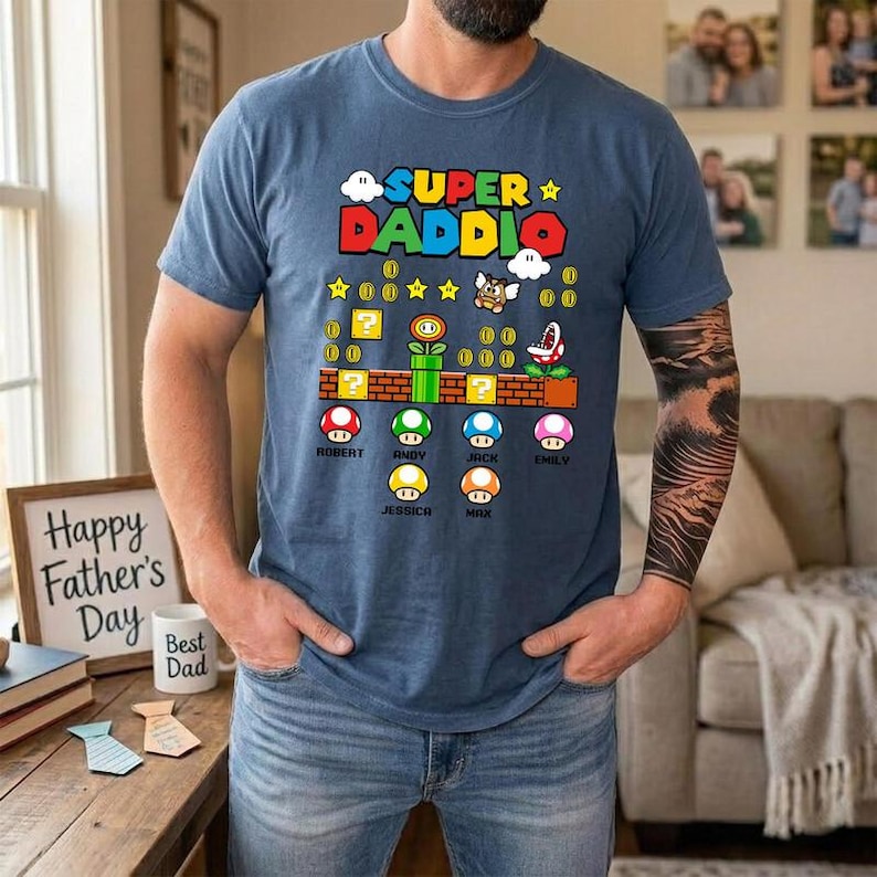 Personalized Super Daddio Shirt Super Mario Father Day Shirt Mario Galaxy Movie Shirt Epic Universe Family Matching Tee Father'S Day Gift bild 1