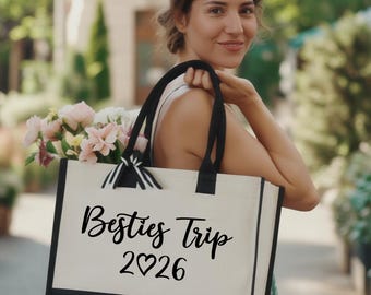 Custom Besties Trip Tote Bag, Personalized Vacation Bag