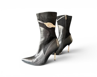 Vintage Gucci Schwarz und Kristall Stilleto Absatz Ankle Boots