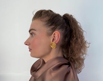Vintage Chanel 1993 Coin Design Gold Plated Clip-on Earrings