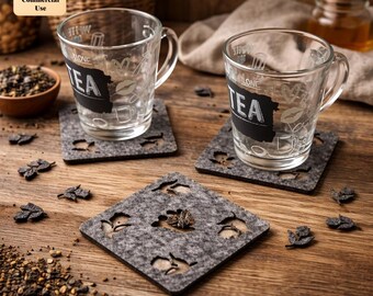Felt Coaster Laser Cut File SVG DXF | Tea Cup Coaster Easter Design | Decorative Drink Mat Template | Instant Download