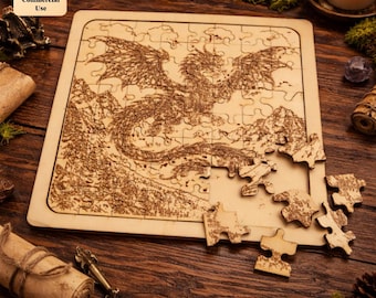 Dragon Puzzle Laser Cut File | Fantasy Dragon SVG DXF Bundle | Wooden Jigsaw Puzzle Template | Engraving & Cutting Design | Digital Download