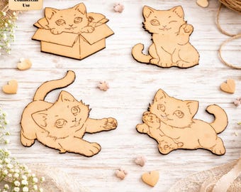 Cute Kitten Laser Cut File Bundle | Cat SVG DXF Engraving Designs | Kitty Wood Craft Template | Glowforge CNC Files | Digital Download