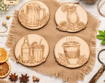 Beer Soda Coffee Coaster SVG DXF File | Laser Cut Engraving Design | Bar & Cafe Decor Template | Instant Download