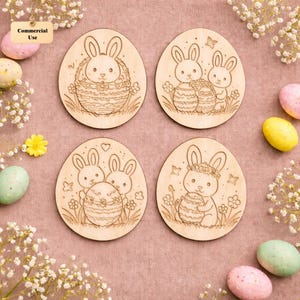 Archivo SVG DXF de conejito de Pascua | Plantilla de grabado con corte láser | Diseño de adorno y posavasos de primavera | Descarga instantánea