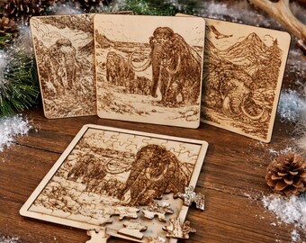 Mammoth Puzzle Bundle SVG DXF PDF | Ice Age Wildlife Laser Cut Files | Prehistoric Wooden Set