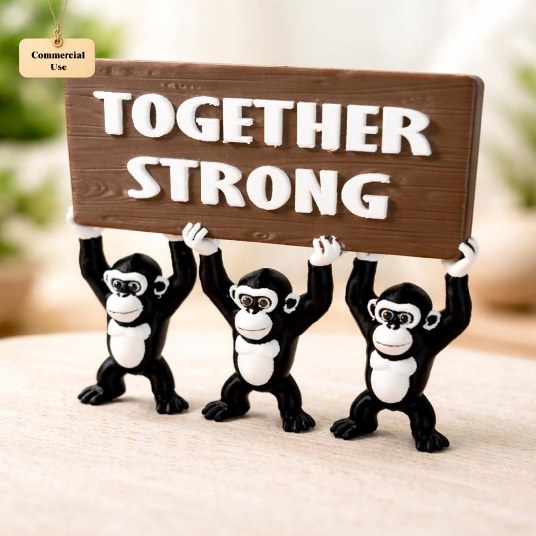 Together Strong Monkey 3D Print File | Multicolor Chimpanzee Figurine ...