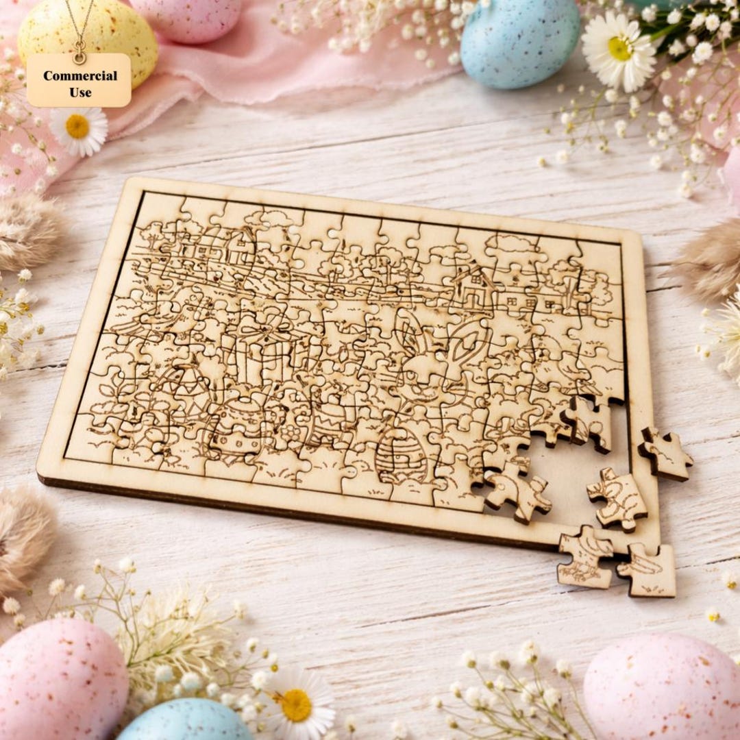 Easter Bunny Puzzle SVG DXF File | Laser Cut Wooden Puzzle | Easter Egg ...
