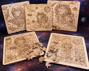 Space Cat Puzzle Bundle SVG DXF PDF | Laser Cut Files | 3 Designs | Instant Download