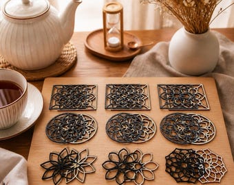 Mandala Coaster SVG DXF PDF | Laser Cut Floral Design Set | Instant Download