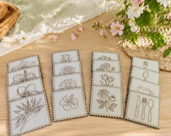 Coaster Bundle SVG DXF PDF | Floral Kitchen Laser Cut Files | Wooden Drink Coasters Set | Instant Download